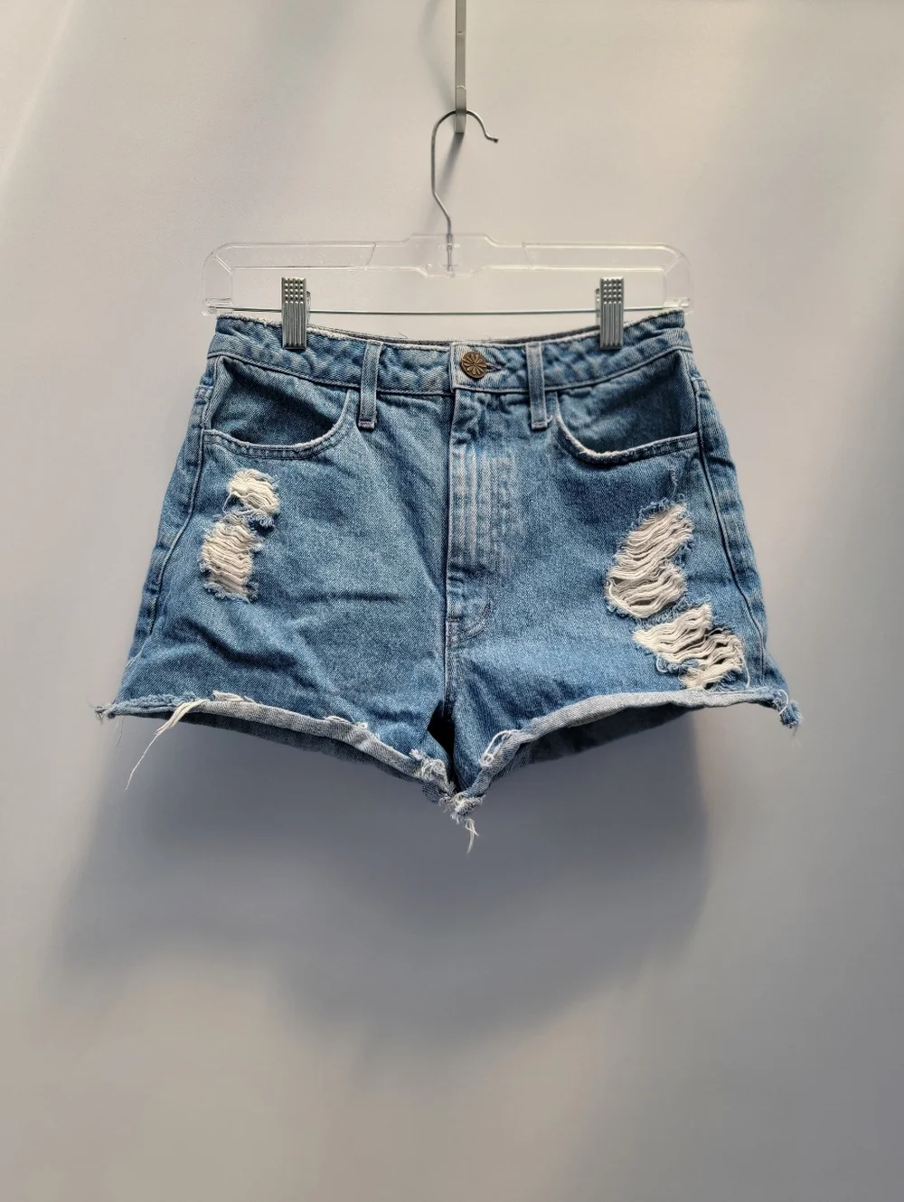 Show Me Your Mumu Blue Arizona High Waisted Shorts Size 25 Blue Rainbow Pockets